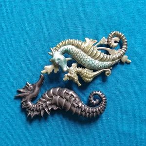 Two Vintage Seahorse Brooches